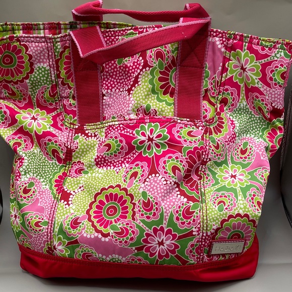Hadaki Floral Pink and Green Tote Bag by Hadaki Nylon Comes with Shoulder Strap - Picture 3 of 8